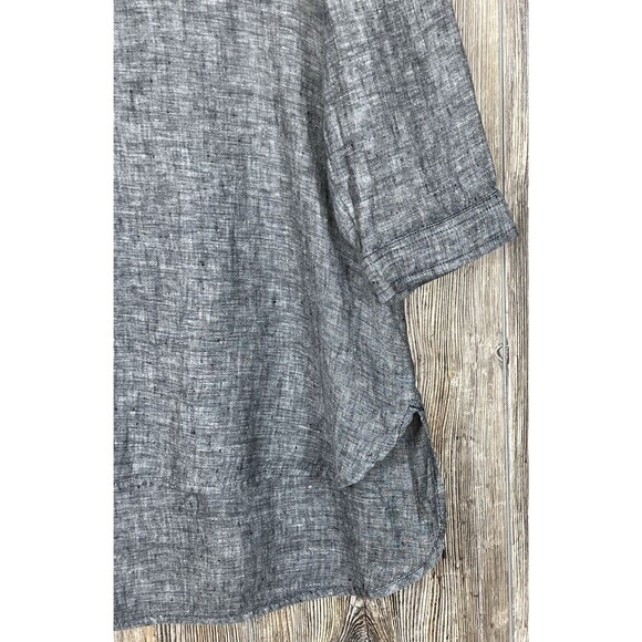 Chico's Grey Linen Popover High Low Blouse 3/4 Sleeve 2/Large Coastal Resort - Picture 3 of 13